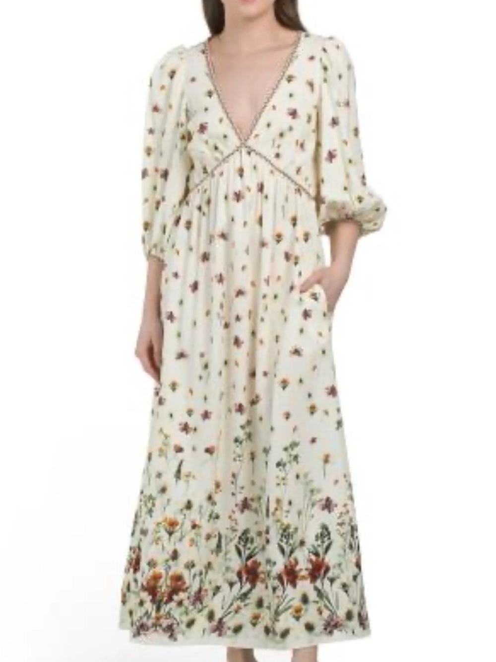 Mac Studio womans Floral V-Neck Maxi Dress in Cream size XL